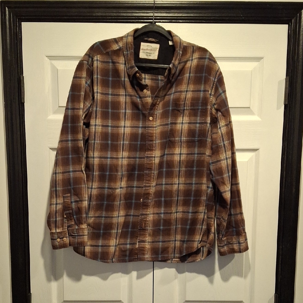 Weatherproof Men's Brown and Blue Plaid Flannel Shirt